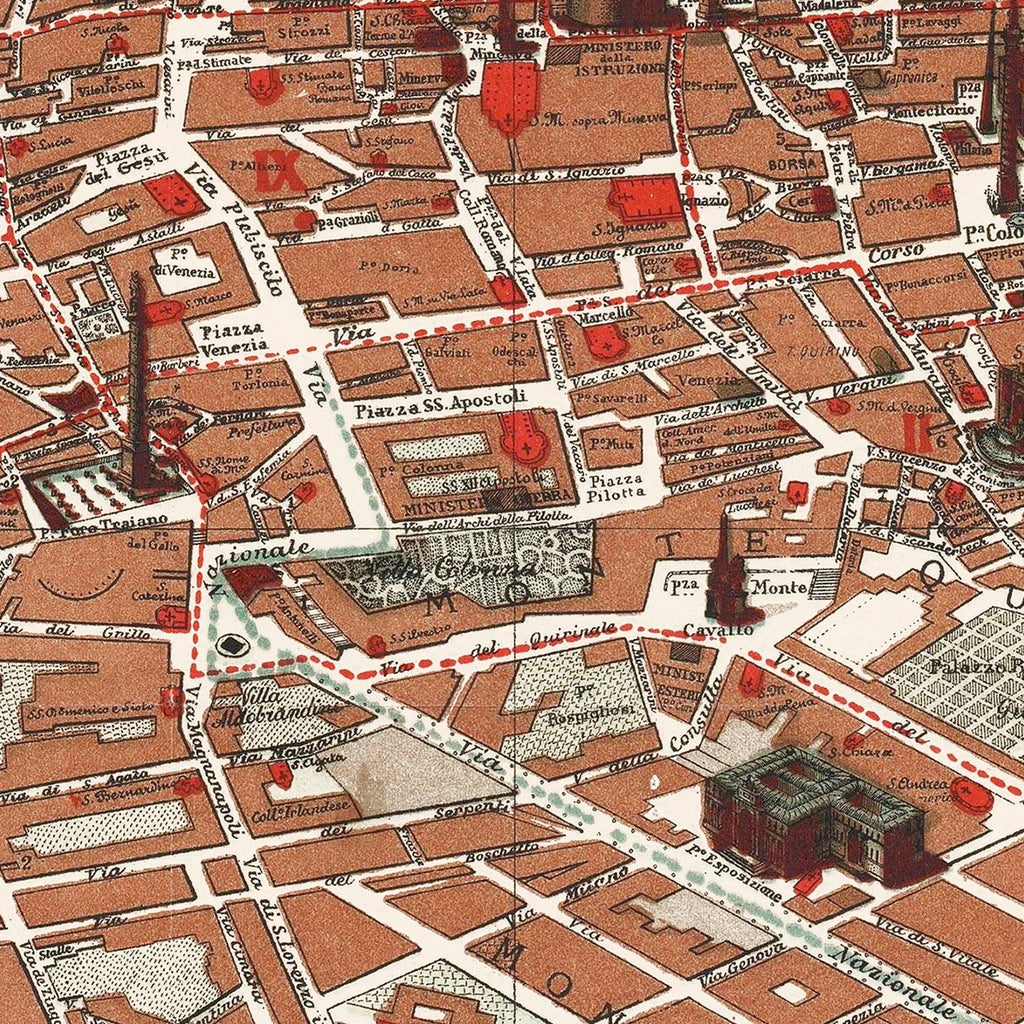 Vintage Map of Rome, Italy 1885