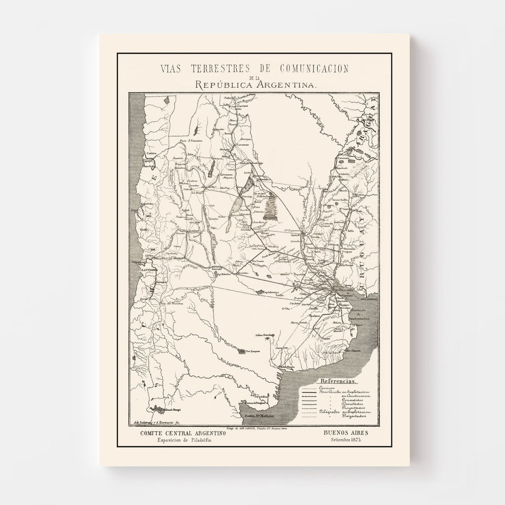 Vintage Map of Argentina 1876