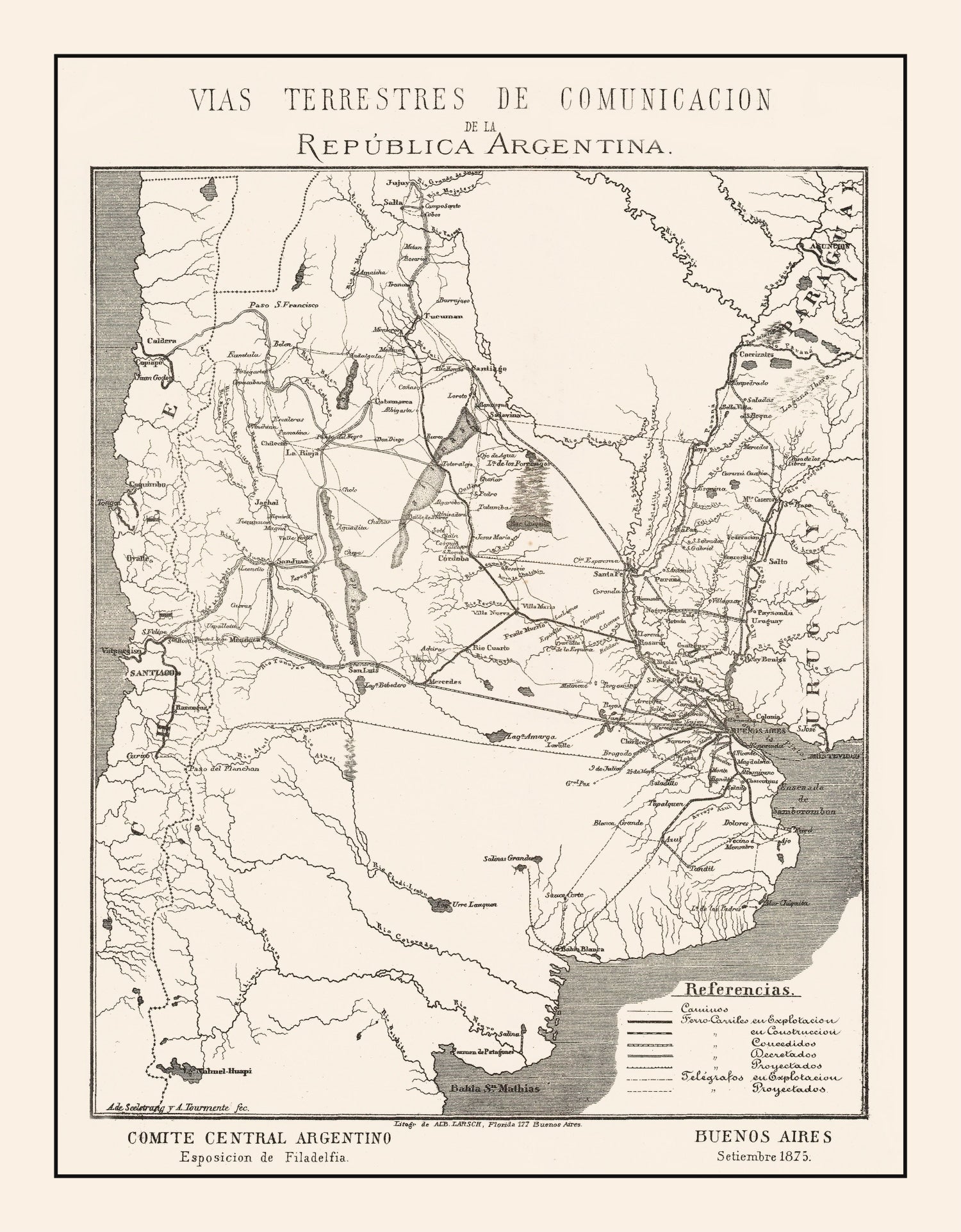 Vintage Map of Argentina 1876