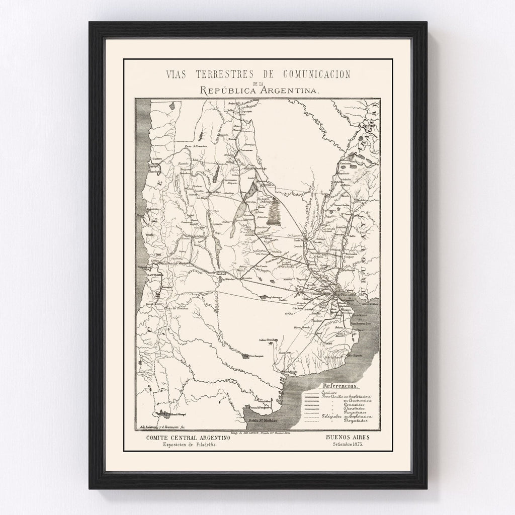 Vintage Map of Argentina 1876