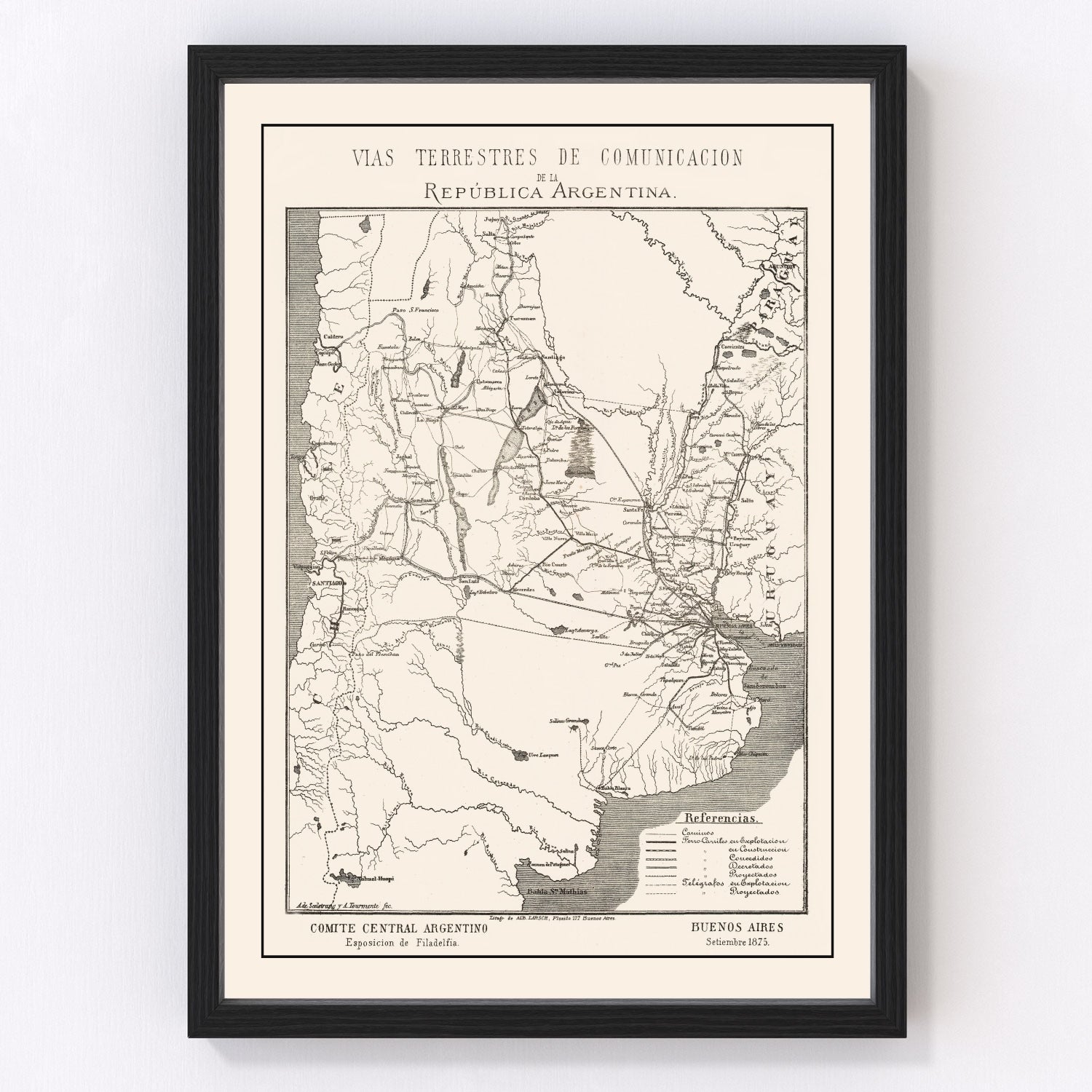 Vintage Map of Argentina 1876