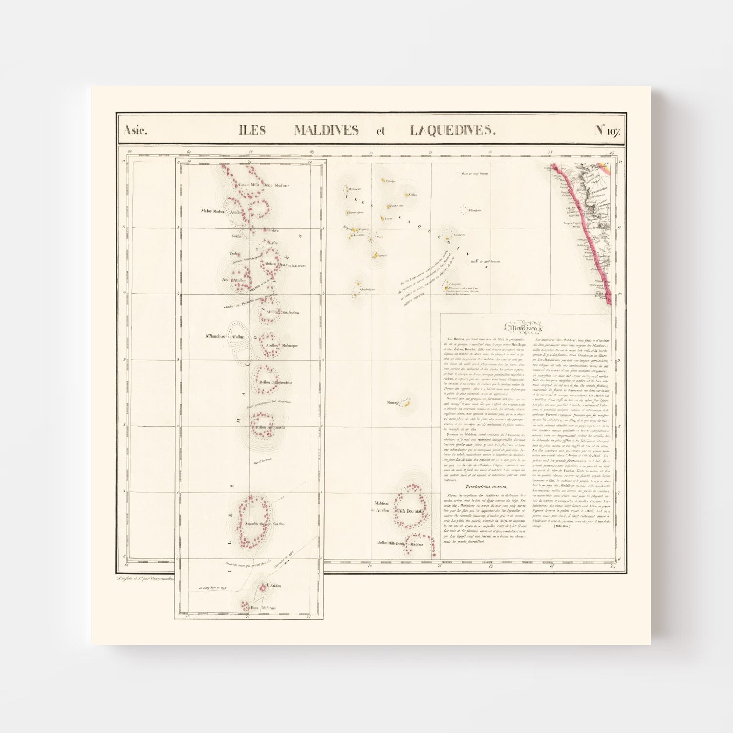 Vintage Maldive Archipelago Map 1827