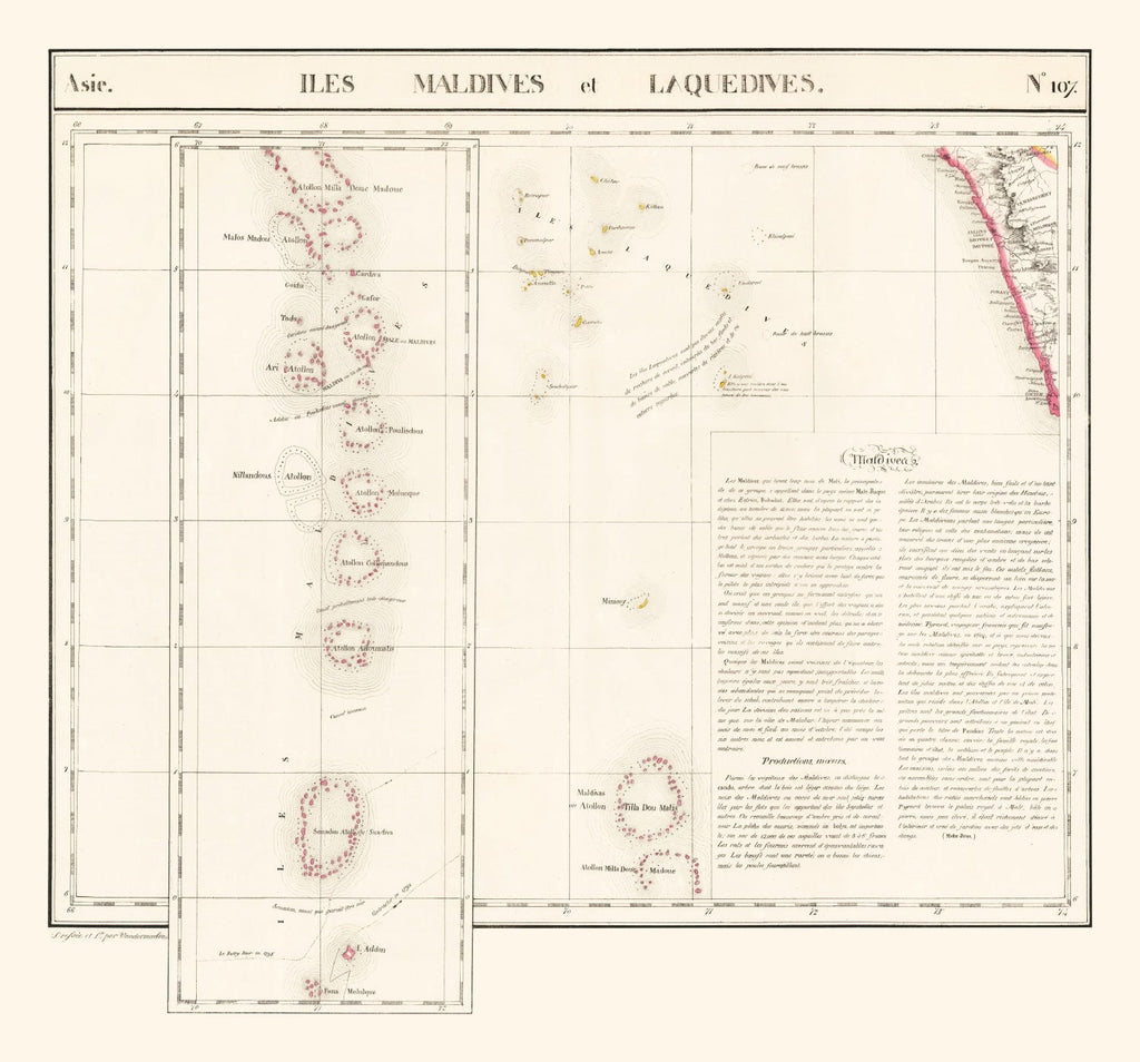 Vintage Maldive Archipelago Map 1827