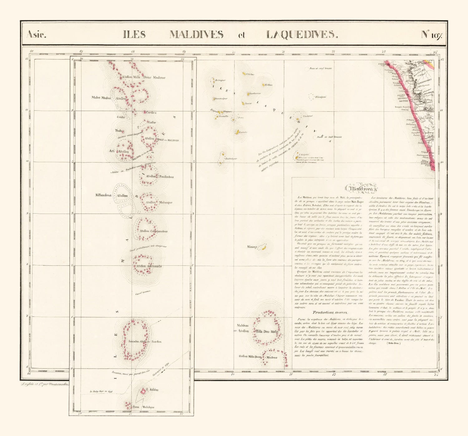 Vintage Maldive Archipelago Map 1827