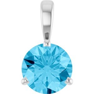14K White Lab-Grown Aqua Sapphire Pendant