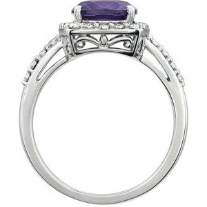 14K White Gold Natural Amethyst & .07 CTW Natural Diamond Ring