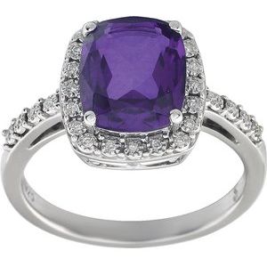 14K White Gold Natural Amethyst & .07 CTW Natural Diamond Ring