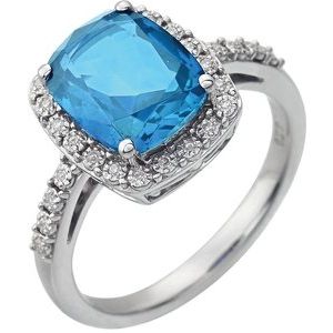 14K White Gold Natural Swiss Blue Topaz & .07 CTW Natural Diamond Ring