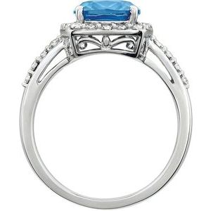 14K White Gold Natural Swiss Blue Topaz & .07 CTW Natural Diamond Ring