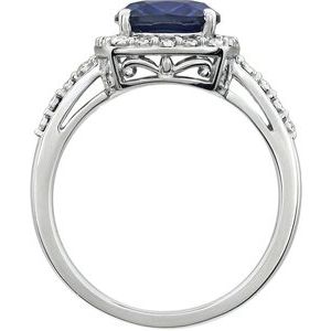 14K White Gold Lab-Grown Blue Sapphire & .07 CTW Natural Diamond Ring