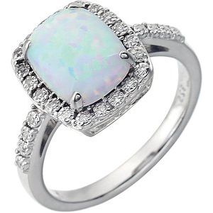 14K White Gold Lab-Grown White Opal & .07 CTW Natural Diamond Ring