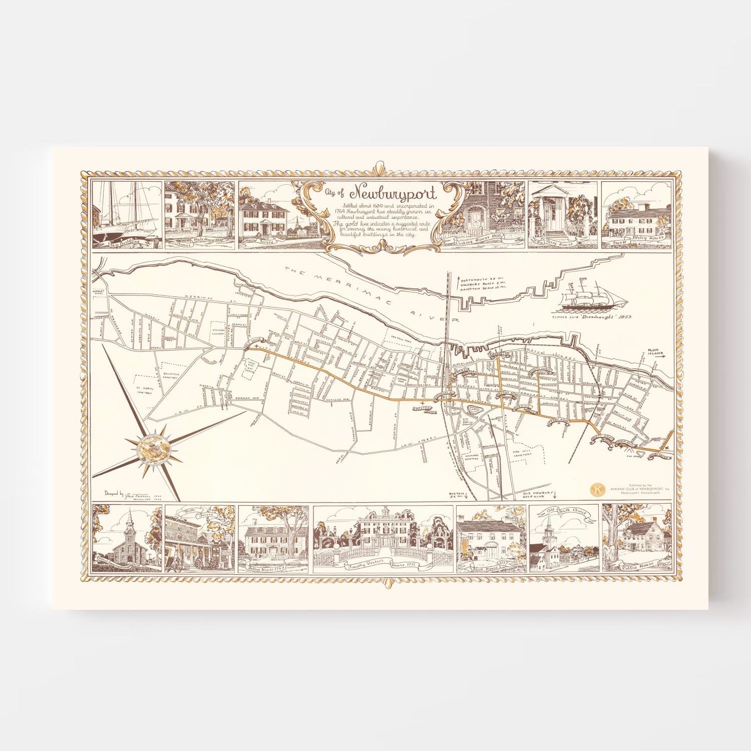 Vintage Map of Newburyport, Massachusetts 1955