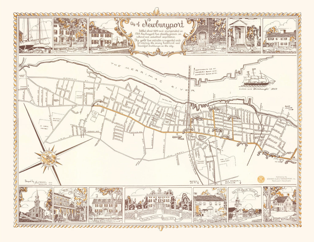 Vintage Map of Newburyport, Massachusetts 1955