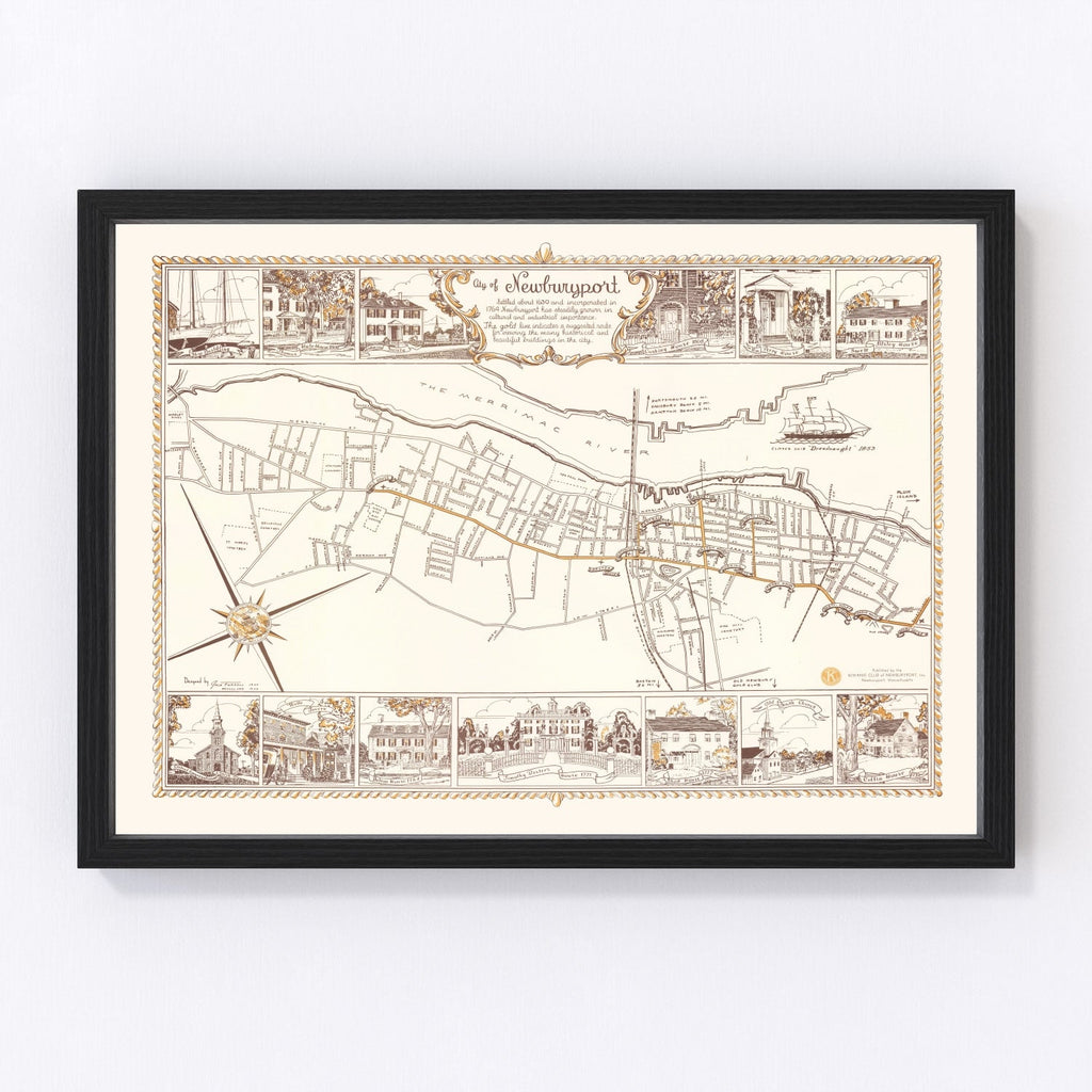 Vintage Map of Newburyport, Massachusetts 1955