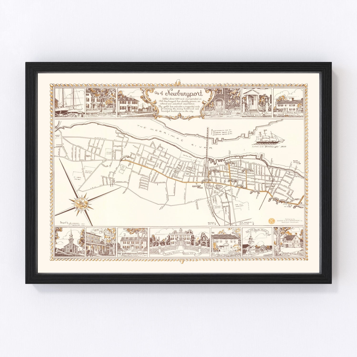 Vintage Map of Newburyport, Massachusetts 1955