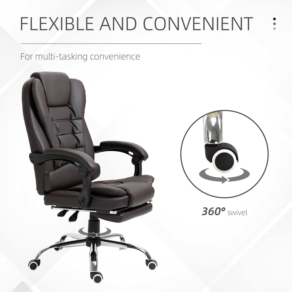 HOMCOM High Back Ergonomic Executive Office Chair, PU Leather Computer Chair with Retractable Footrest, Lumbar Support, Padded Headrest and Armrest, Coffee