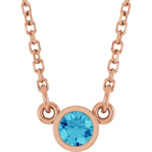 14K Rose Gold Natural Blue Zircon Solitaire 16" Necklace