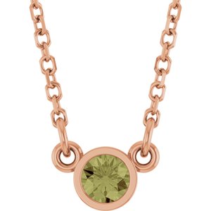 14K Rose Gold Natural Green Sapphire Solitaire 18" Necklace