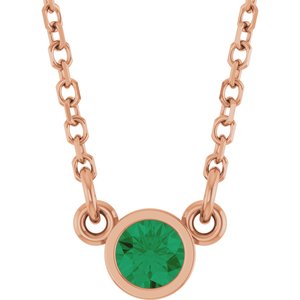 14K Rose Gold Natural Emerald Solitaire 16" Necklace