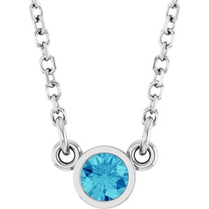 Rhodium-Plated Sterling Silver Natural Blue Zircon Solitaire 16" Necklace