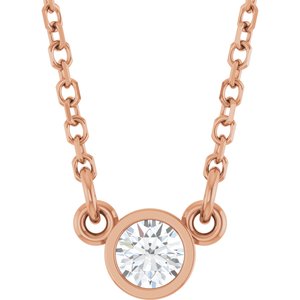 14K Rose Gold 1/10 CT Lab-Grown Diamond Solitaire 18" Necklace