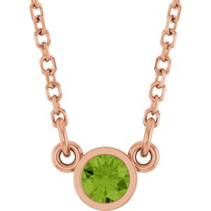 14K Rose Gold Natural Peridot Solitaire 16" Necklace