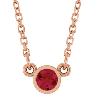 14K Rose Gold Natural Ruby Solitaire 16" Necklace