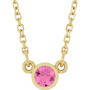 14K Yellow Gold Natural Pink Sapphire Solitaire 16" Necklace