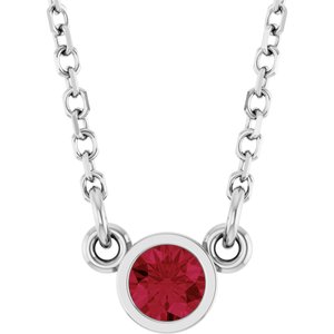 Rhodium-Plated Sterling Silver Natural Ruby Solitaire 16" Necklace