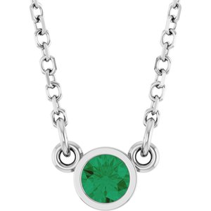 Platinum Lab-Grown Emerald Solitaire 16" Necklace