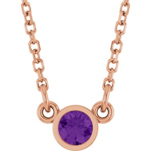 14K Rose Gold Natural Amethyst Solitaire 16" Necklace