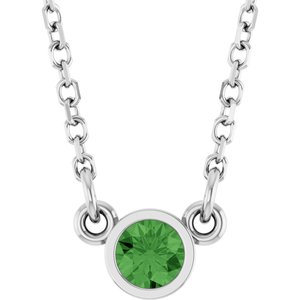 14K White Gold Natural Green Tourmaline Solitaire 18" Necklace