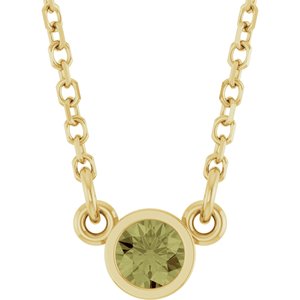 14K Yellow Gold Natural Green Sapphire Solitaire 18" Necklace