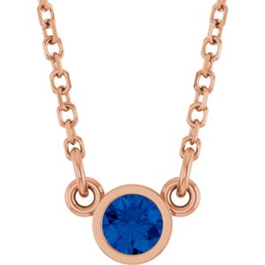 14K Rose Gold Lab-Grown Blue Sapphire Solitaire 16" Necklace