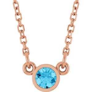 14K Rose Gold Natural Aquamarine Solitaire 16" Necklace