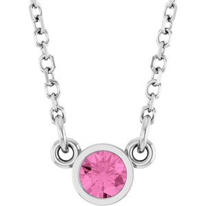 14K White Gold Natural Pink Sapphire Solitaire 18" Necklace