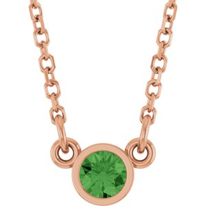 14K Rose Gold Natural Green Tourmaline Solitaire 18" Necklace