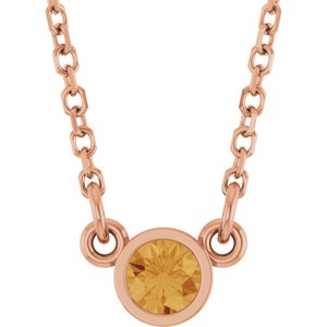 14K Rose Gold Natural Citrine Solitaire 16" Necklace