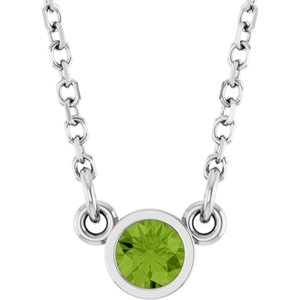 Rhodium-Plated Sterling Silver Natural Peridot Solitaire 16" Necklace