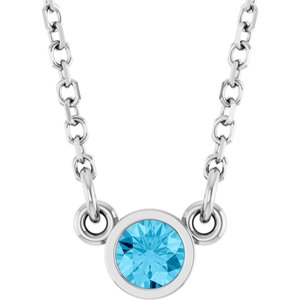 Platinum Natural Aquamarine Solitaire 16" Necklace
