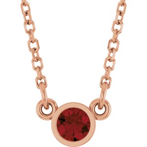 14K Rose Gold Natural Mozambique Garnet Solitaire 16" Necklace