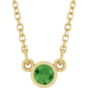 14K Yellow Gold Natural Green Tourmaline Solitaire 18" Necklace