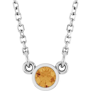 Rhodium-Plated Sterling Silver Natural Citrine Solitaire 16" Necklace