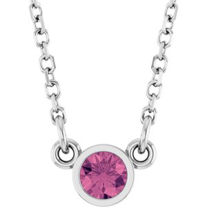 Platinum Natural Pink Tourmaline Solitaire 16" Necklace