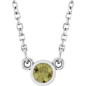 14K White Gold Natural Green Sapphire Solitaire 18" Necklace