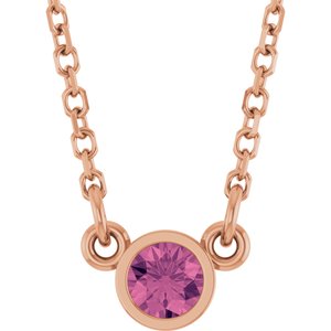 14K Rose Gold Natural Pink Tourmaline Solitaire 16" Necklace