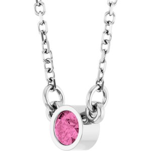 14K White Gold Natural Pink Sapphire Solitaire 18" Necklace
