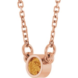14K Rose Gold Natural Citrine Solitaire 16" Necklace