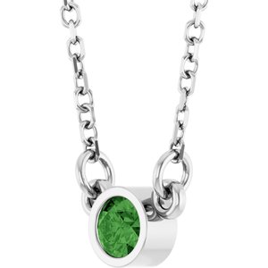 14K White Gold Natural Green Tourmaline Solitaire 18" Necklace