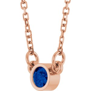 14K Rose Gold Lab-Grown Blue Sapphire Solitaire 16" Necklace